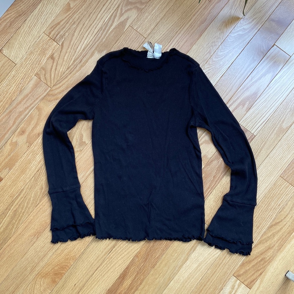 H&M Y2K Ruffle Hem Ribbed Long Sleeve